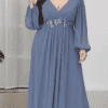 Chiffon Plus Size Evening Dresses with Long Lantern Sleeves