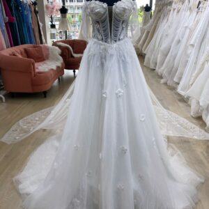 Naomi, Tulle A-line flower and pearl detail wedding dress.