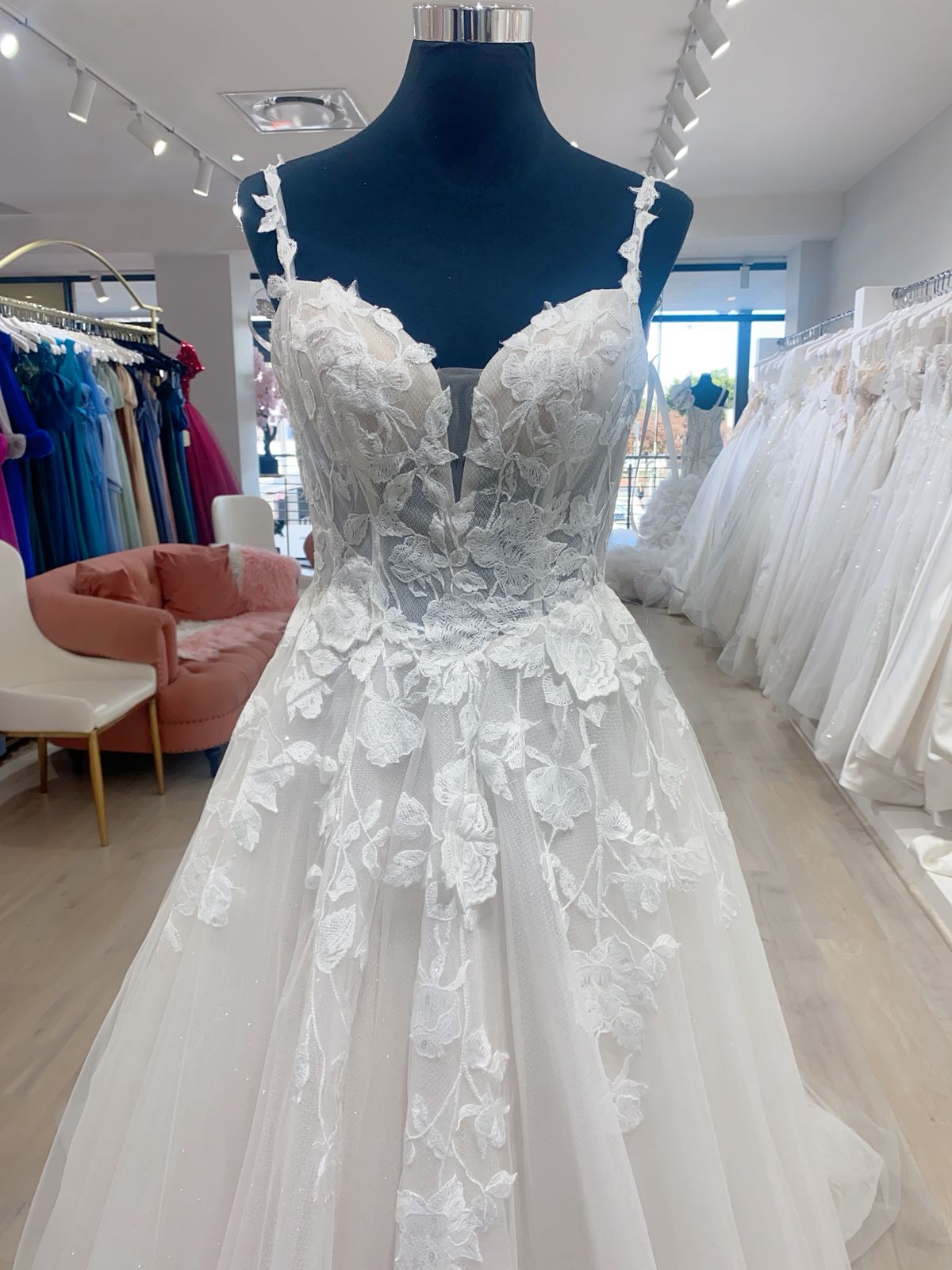 Paris , blush pink lace detailed tulle ballgown wedding dress - Image 3
