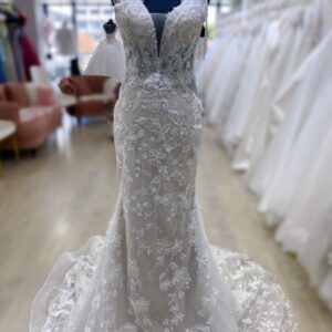 Polly, lace detailed nude white mermaid wedding dress