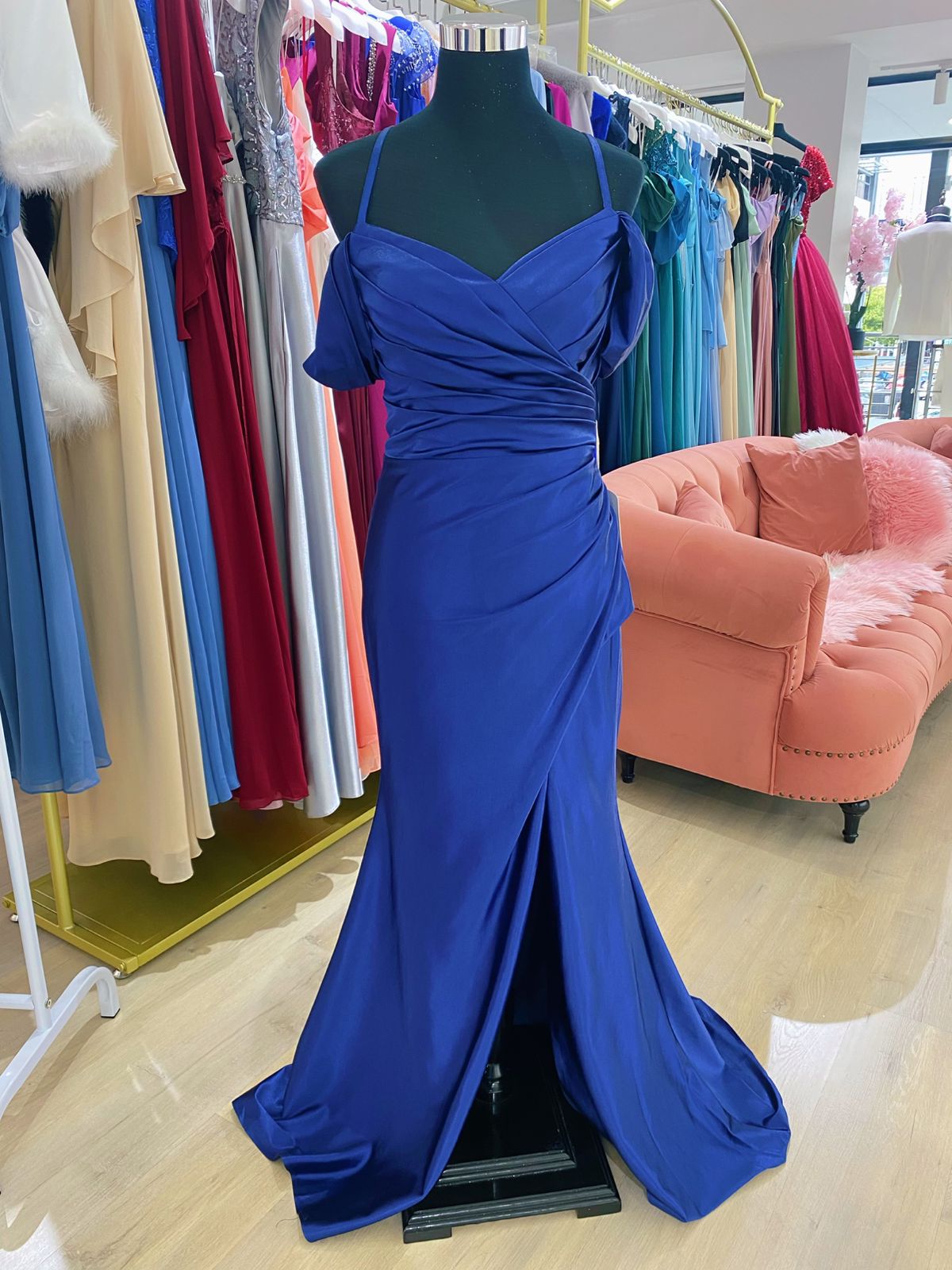 Satin bridesmaid evening dress.