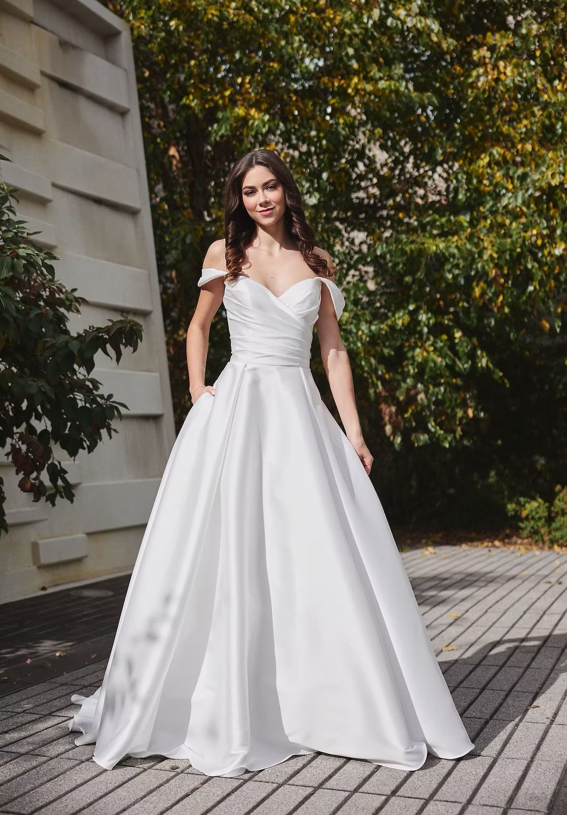 Gina ,satin off the shoulder A-line wedding dress