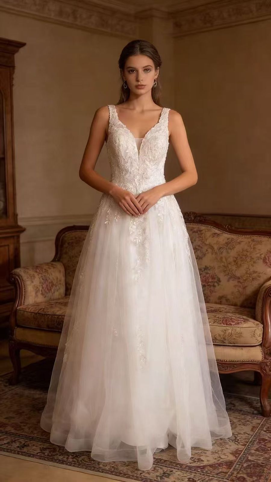 Britney , shimmer lace detailed A-line wedding dress
