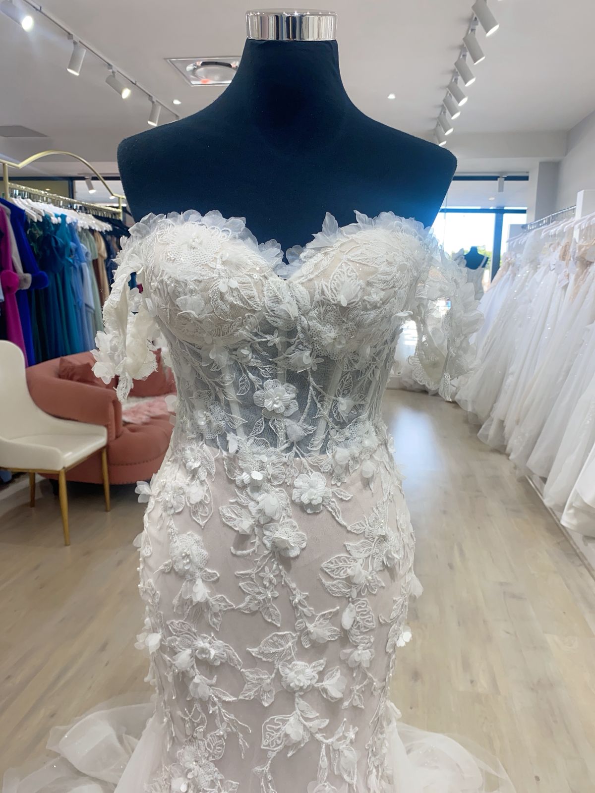 Melania, lace detailed mermaid wedding dress with off shoulder sleeves - Image 3