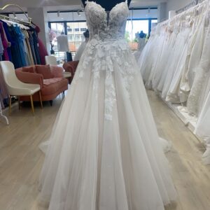 Paris , blush pink lace detailed tulle ballgown wedding dress