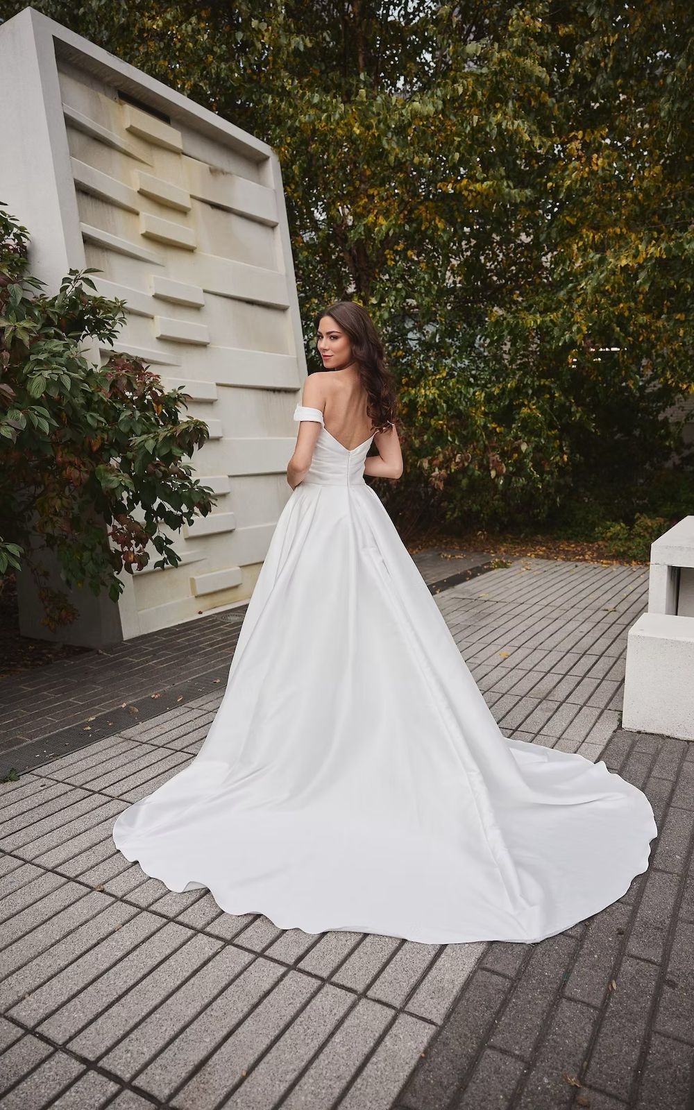 Gina ,satin off the shoulder A-line wedding dress - Image 3