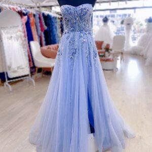 Light blue sparkling A-line evening dress