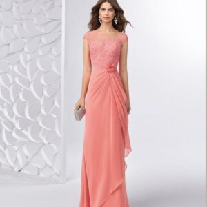 Lace detailed chiffon evening dress