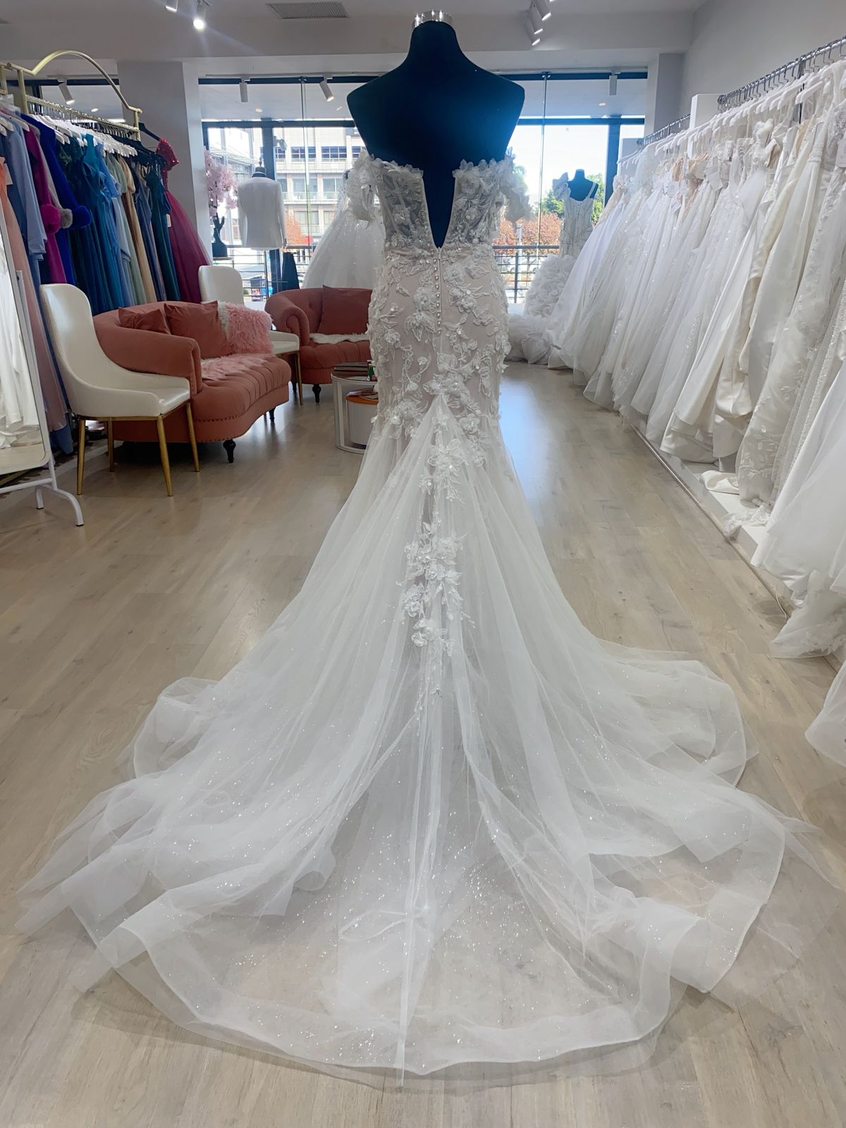 Melania, lace detailed mermaid wedding dress with off shoulder sleeves - Image 4