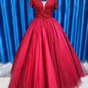Burgundy ballgown evening dress