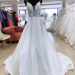 (Rental) Chantelle satin skirt with lace detailed bodice A-line wedding dress