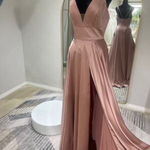 Satin bridesmaid dress with side slit