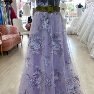 Lilac tulle with flower detail evening dress