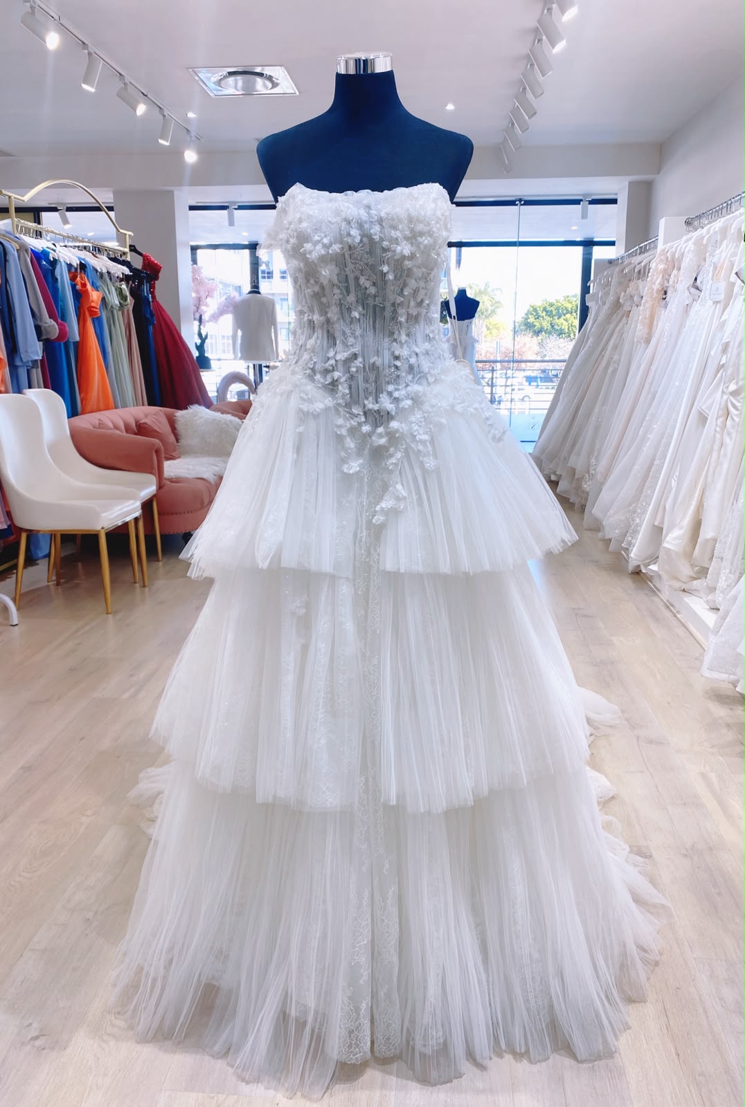 (Rental) Florentine , floral tiered ballgown wedding dress.