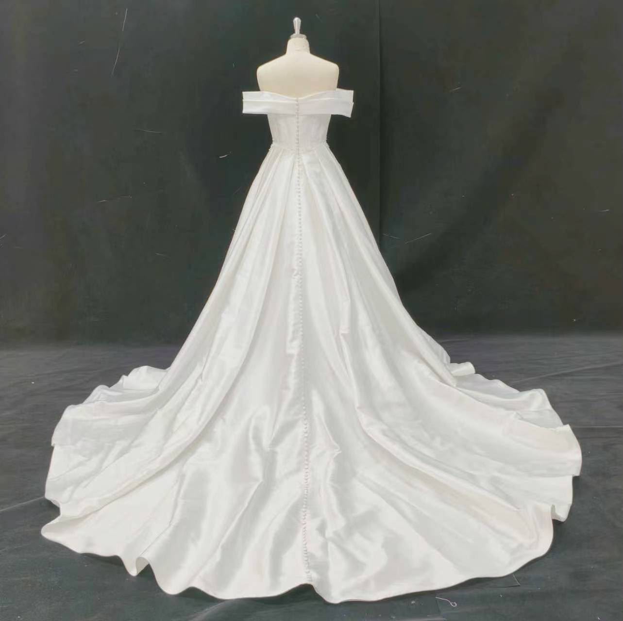 (Rental) Careen , satin corset bodice off-shoulder pearl details ballgown wedding dress - Image 3