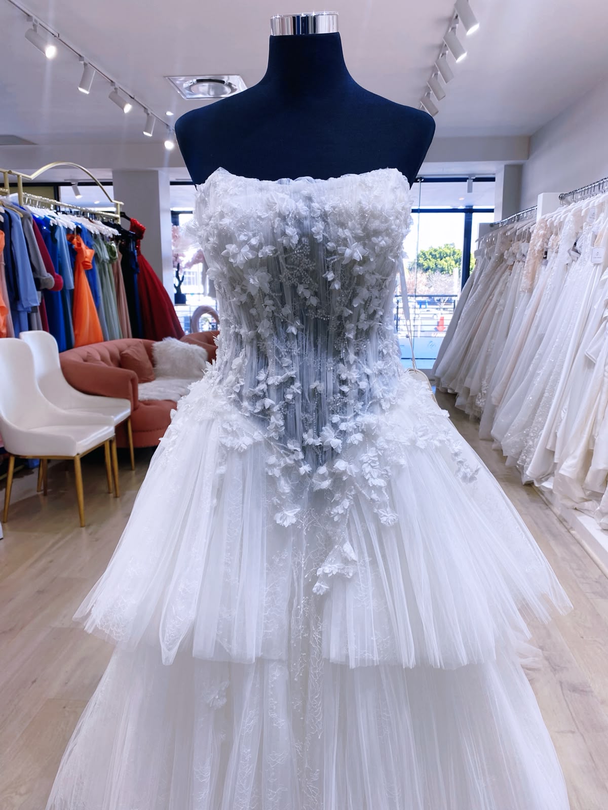(Rental) Florentine , floral tiered ballgown wedding dress. - Image 3