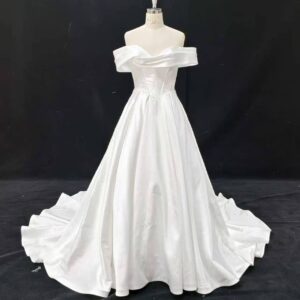 (Rental) Careen , satin corset bodice off-shoulder pearl details ballgown wedding dress