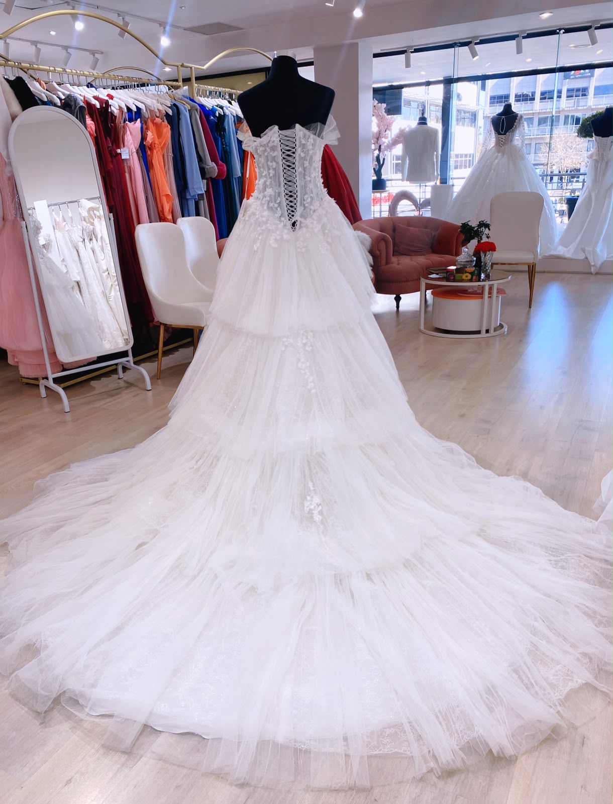(Rental) Florentine , floral tiered ballgown wedding dress. - Image 4