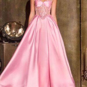 Satin corset boob-tube bodice A-line evening dress