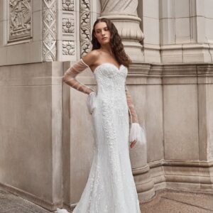(Rental) Brooke, detailed mermaid wedding dress with optional sleeves